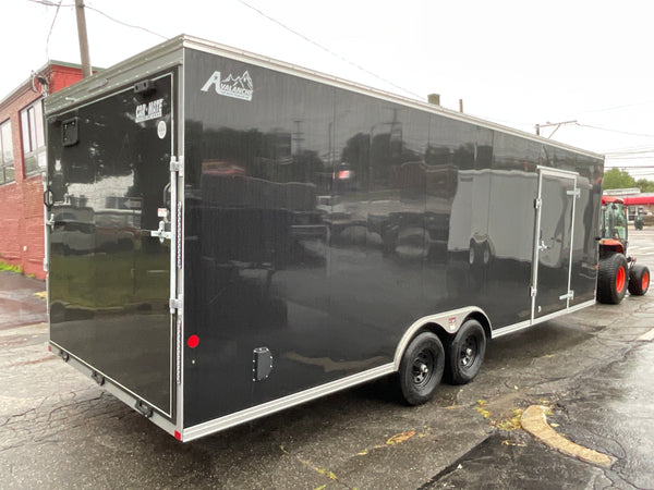 Car Mate Trailers Custom Enclosed Car Hauler Trailer 8.5'x24' Black Car Mate Avalanche 9990 GVWR, 7' Interior Height, Extended Tongue, Adj. Coupler, 8k Tongue Jack, Get-Out Man Door, 4 HD D-Rings, Lifetime + 5 Year Warranty