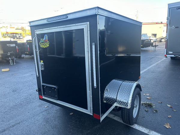 Enclosed Cargo Trailer 4x6+2'V BLACK Covered Wagon Covered Wagon Trailers