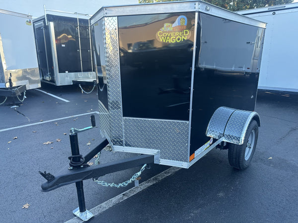 Enclosed Cargo Trailer 4x6+2'V BLACK Covered Wagon Covered Wagon Trailers