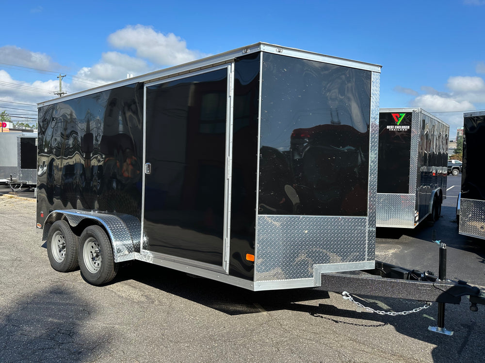 Enclosed Cargo Trailer 7'x14'+2'V BLACK RAMP Covered Wagon