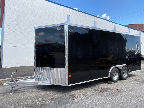 Aluminum Durabull Enclosed Contractor 8.5'x18'+2'V Barn Door with Ramps DuraBull Trailers