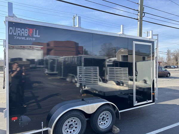 Aluminum Durabull Enclosed Contractor 7'x14'+2'V Barn Doors with stow away ramps Ron's Toy Shop, Inc.