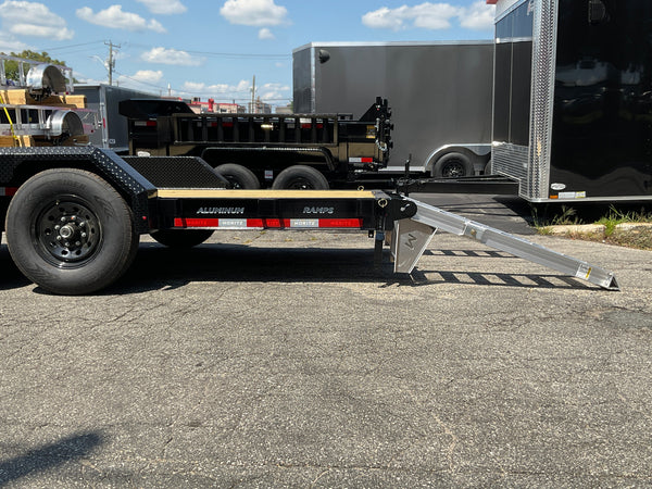 Moritz International Commercial Grade Equipment Trailer 81.5"x20' Moritz Black 14,000 GVWR, Cold Formed 8" I Beam, Aluminum Tool Box, Aluminum Ramps, Torsion Axles, 4 Bolt Forged Coupler, Tie Downs Between Fenders, HD Stake Pockets, 2 Year Warranty Moritz International