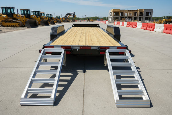 Moritz International Commercial Grade Equipment Trailer 81.5"x20' Moritz Black 14,000 GVWR, Cold Formed 8" I Beam, Aluminum Tool Box, Aluminum Ramps, Torsion Axles, 4 Bolt Forged Coupler, Tie Downs Between Fenders, HD Stake Pockets, 2 Year Warranty Moritz International