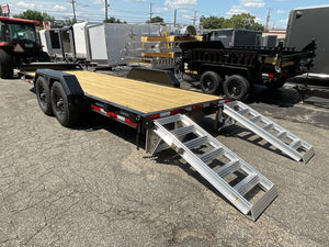 Moritz International Commercial Grade Equipment Trailer 81.5"x20' Moritz Black 14,000 GVWR, Cold Formed 8" I Beam, Aluminum Tool Box, Aluminum Ramps, Torsion Axles, 4 Bolt Forged Coupler, Tie Downs Between Fenders, HD Stake Pockets, 2 Year Warranty Moritz International