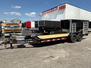 Moritz International Commercial Grade Equipment Trailer 81.5"x20' Moritz Black 14,000 GVWR, Cold Formed 8" I Beam, Aluminum Tool Box, Aluminum Ramps, Torsion Axles, 4 Bolt Forged Coupler, Tie Downs Between Fenders, HD Stake Pockets, 2 Year Warranty Moritz International