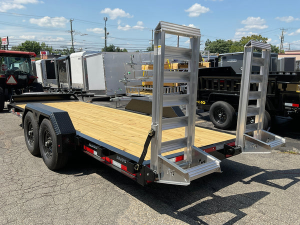 Moritz International Commercial Grade Equipment Trailer 81.5"x20' Moritz Black 14,000 GVWR, Cold Formed 8" I Beam, Aluminum Tool Box, Aluminum Ramps, Torsion Axles, 4 Bolt Forged Coupler, Tie Downs Between Fenders, HD Stake Pockets, 2 Year Warranty Moritz International