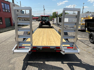 Moritz International Commercial Grade Equipment Trailer 81.5"x20' Moritz Black 14,000 GVWR, Cold Formed 8" I Beam, Aluminum Tool Box, Aluminum Ramps, Torsion Axles, 4 Bolt Forged Coupler, Tie Downs Between Fenders, HD Stake Pockets, 2 Year Warranty Moritz International