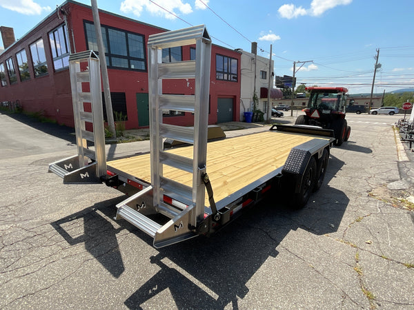 Moritz International Commercial Grade Equipment Trailer 81.5"x20' Moritz Black 14,000 GVWR, Cold Formed 8" I Beam, Aluminum Tool Box, Aluminum Ramps, Torsion Axles, 4 Bolt Forged Coupler, Tie Downs Between Fenders, HD Stake Pockets, 2 Year Warranty Moritz International