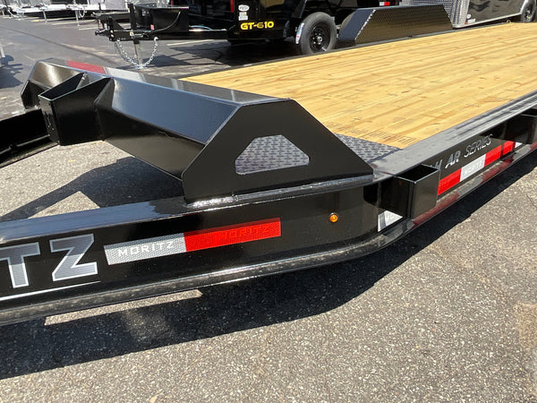 Moritz International Commercial Grade Equipment Trailer 81.5"x20' Moritz Black 14,000 GVWR, Cold Formed 8" I Beam, Aluminum Tool Box, Aluminum Ramps, Torsion Axles, 4 Bolt Forged Coupler, Tie Downs Between Fenders, HD Stake Pockets, 2 Year Warranty Moritz International