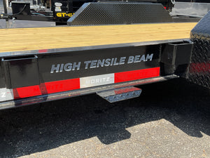 Moritz International Commercial Grade Equipment Trailer 81.5"x20' Moritz Black 14,000 GVWR, Cold Formed 8" I Beam, Aluminum Tool Box, Aluminum Ramps, Torsion Axles, 4 Bolt Forged Coupler, Tie Downs Between Fenders, HD Stake Pockets, 2 Year Warranty Moritz International