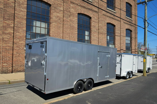 Enclosed Car Hauler Trailer 8.5'x20' Silver Car Mate Avalanche 9990 GVWR Car Mate Trailers