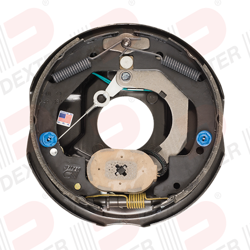 Dexter 3,500 Lbs Per Pair Capacity (1,750 Lbs Each) 10" x 2-1/4" Nev-R-Adjust® Electric Drum Brake Assembly Complete ,Right Side, 4-Bolt Mount, Black Painted Finish, Retail Boxed