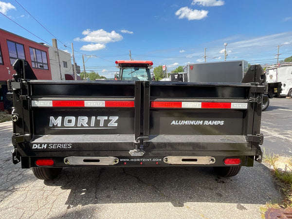 Moritz International DLBH610-10 10,000 GVWR Commercial Duty Dump Trailer, 10,000 GVWR Dump Trailer, Aluminum Ramps, 24" Sides, Torsion Axles, 8" I-Beam Frame, 4-Bolt Coupler, Stake Pockets, 2-Year Warranty