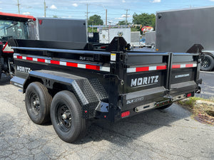 Moritz International DLBH610-10 10,000 GVWR Commercial Duty Dump Trailer, 10,000 GVWR Dump Trailer, Aluminum Ramps, 24" Sides, Torsion Axles, 8" I-Beam Frame, 4-Bolt Coupler, Stake Pockets, 2-Year Warranty