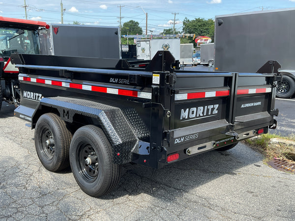 Moritz International DLBH610-10 10,000 GVWR Commercial Duty Dump Trailer, 10,000 GVWR Dump Trailer, Aluminum Ramps, 24" Sides, Torsion Axles, 8" I-Beam Frame, 4-Bolt Coupler, Stake Pockets, 2-Year Warranty