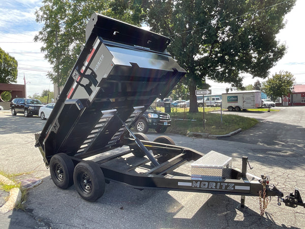 Moritz International DLBH610-10 10,000 GVWR Commercial Duty Dump Trailer, 10,000 GVWR Dump Trailer, Aluminum Ramps, 24" Sides, Torsion Axles, 8" I-Beam Frame, 4-Bolt Coupler, Stake Pockets, 2-Year Warranty