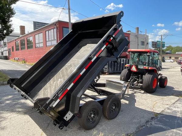 Moritz International DLBH610-10 10,000 GVWR Commercial Duty Dump Trailer, 10,000 GVWR Dump Trailer, Aluminum Ramps, 24" Sides, Torsion Axles, 8" I-Beam Frame, 4-Bolt Coupler, Stake Pockets, 2-Year Warranty