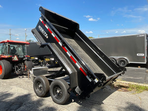 Moritz International DLBH610-10 10,000 GVWR Commercial Duty Dump Trailer, 10,000 GVWR Dump Trailer, Aluminum Ramps, 24" Sides, Torsion Axles, 8" I-Beam Frame, 4-Bolt Coupler, Stake Pockets, 2-Year Warranty