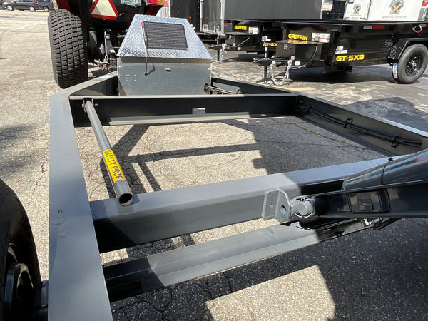 Moritz International Scissor Hoist Dump Trailer 81.5"x14' Charcoal, 14k GVWR, Cold Rolled 8" I-Beam, Torsion Axles, Aluminum Ramps, 24" Sides, Stake Pockets, Solar Charger, Hydraulic Jack, Tarp Kit, Forged 4-Bolt Coupler, 2 Year Warranty