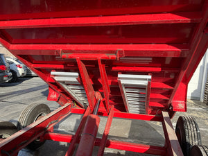 USED Gooseneck Dump Trailer 81.5"x14' Red Moritz - Scissors Hoist - Ramps - 16k GVWR Moritz International