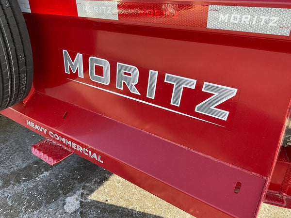 USED Gooseneck Dump Trailer 81.5"x14' Red Moritz - Scissors Hoist - Ramps - 16k GVWR Moritz International
