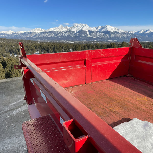 USED Gooseneck Dump Trailer 81.5"x14' Red Moritz - Scissors Hoist - Ramps - 16k GVWR Moritz International