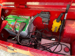 USED Gooseneck Dump Trailer 81.5"x14' Red Moritz - Scissors Hoist - Ramps - 16k GVWR Moritz International