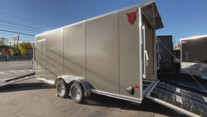 Enclosed Cargo 7.5'x18'+5'V Charcoal RAMP DuraBull Aluminum 7ft. Interior, Dexter Galvanized Axles, Aluminum Wheels, Rear Canopy, Snow Package, .080 Composite Exterior, 3 Year Warranty