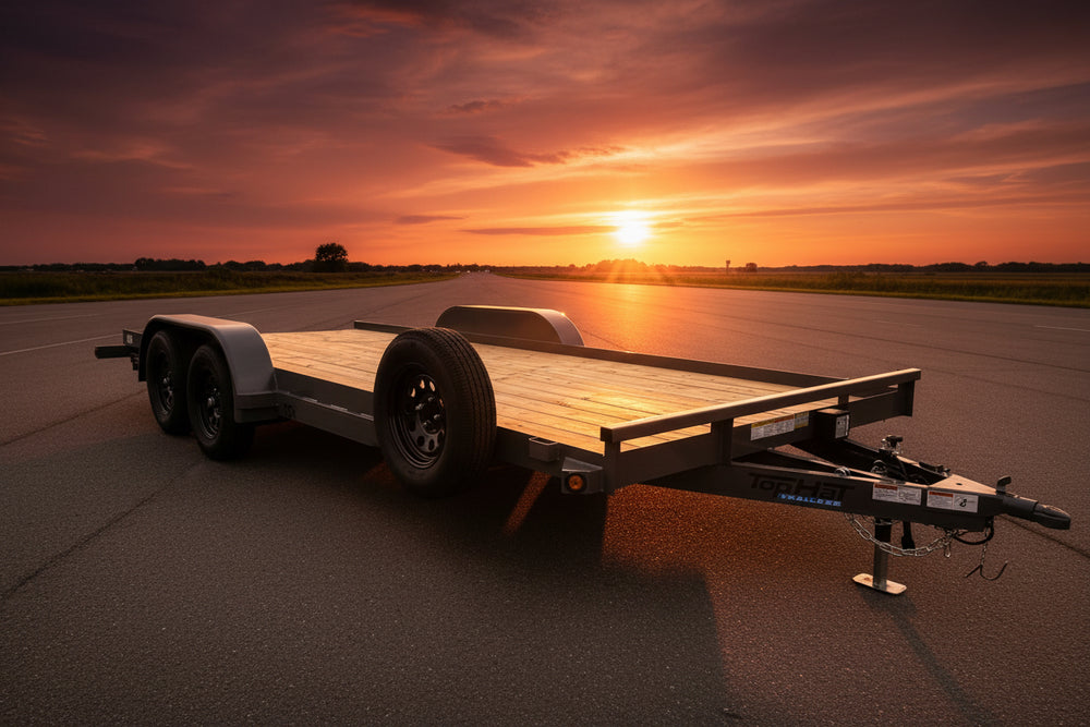 Top Hat Trailers Basic Car Hauler Trailer 83"x18' BCH, Charcoal Grey, 7K GVWR, Slide-N-Ramp 4' Angle, Removable Fender, Dexter Axles, Valspar Paint Top Hat Trailers