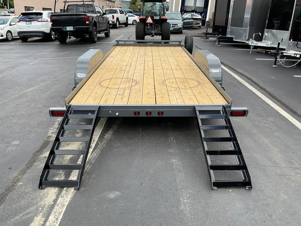 Top Hat Trailers Open Car Hauler Trailer 83"x18' BCH, Charcoal Grey, 7K GVWR, Slide-N-Ramp 4' Angle, Removable Fender, Dexter Axles, Valspar Paint Top Hat Trailers