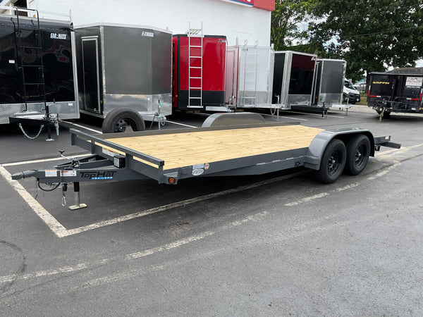 Top Hat Trailers Basic Car Hauler Trailer 83"x18' BCH, Charcoal Grey, 7K GVWR, Slide-N-Ramp 4' Angle, Removable Fender, Dexter Axles, Valspar Paint Top Hat Trailers