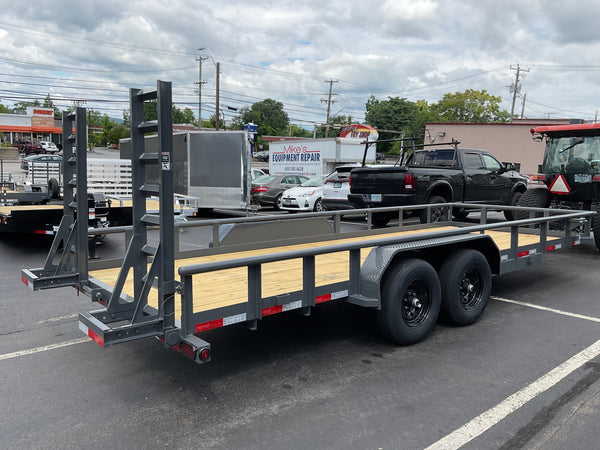 Top Hat Trailers 83"x20' Heavy Pipe Utility Trailer 20x83" HP10 Grey 10K GVWR, 5' Spring Assist Fold Up Ramps w/adj. Knees, 10k Drop Jack, 3" Top Rail, Forged Coupler, Dexter Axles, Valspar Paint Top Hat Trailers