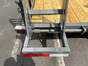 Top Hat Trailers 83"x20' Heavy Pipe Utility Trailer 20x83" HP10 Grey 10K GVWR, 5' Spring Assist Fold Up Ramps w/adj. Knees, 10k Drop Jack, 3" Top Rail, Forged Coupler, Dexter Axles, Valspar Paint Top Hat Trailers