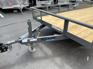 Top Hat Trailers 83"x20' Heavy Pipe Utility Trailer 20x83" HP10 Grey 10K GVWR, 5' Spring Assist Fold Up Ramps w/adj. Knees, 10k Drop Jack, 3" Top Rail, Forged Coupler, Dexter Axles, Valspar Paint Top Hat Trailers