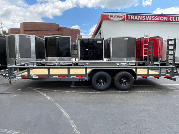 Top Hat Trailers 83"x20' Heavy Pipe Utility Trailer 20x83" HP10 Grey 10K GVWR, 5' Spring Assist Fold Up Ramps w/adj. Knees, 10k Drop Jack, 3" Top Rail, Forged Coupler, Dexter Axles, Valspar Paint Top Hat Trailers