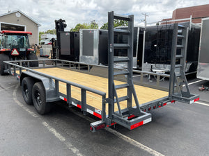 Top Hat Trailers 83"x20' Heavy Pipe Utility Trailer 20x83" HP10 Grey 10K GVWR, 5' Spring Assist Fold Up Ramps w/adj. Knees, 10k Drop Jack, 3" Top Rail, Forged Coupler, Dexter Axles, Valspar Paint Top Hat Trailers