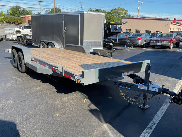 Top Hat Trailers Deluxe Open Car Hauler Trailer 83"x20' BCH, Charcoal Grey, 10K GVWR, 7k Drop Jack, Side Steps, 2' Beaver Tail, Forged Coupler, Slide-N-Ramp 5' Angle, Stabilizer Jacks, Dexter Axles, Valspar Paint, 3 Year Warranty Top Hat Trailers