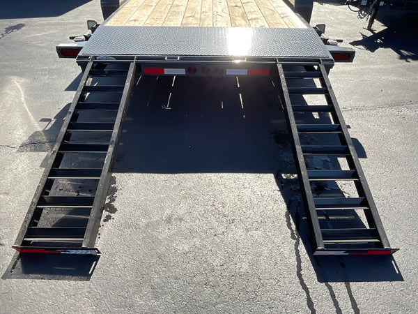 Top Hat Trailers Deluxe Open Car Hauler Trailer 83"x20' BCH, Charcoal Grey, 10K GVWR, 7k Drop Jack, Side Steps, 2' Beaver Tail, Forged Coupler, Slide-N-Ramp 5' Angle, Stabilizer Jacks, Dexter Axles, Valspar Paint, 3 Year Warranty Top Hat Trailers