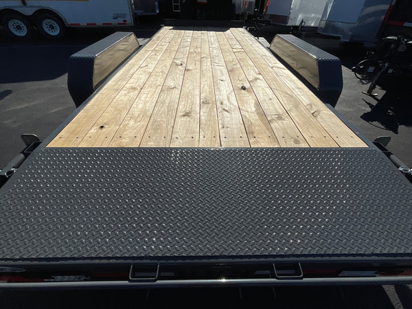 Top Hat Trailers Deluxe Open Car Hauler Trailer 83"x20' BCH, Charcoal Grey, 10K GVWR, 7k Drop Jack, Side Steps, 2' Beaver Tail, Forged Coupler, Slide-N-Ramp 5' Angle, Stabilizer Jacks, Dexter Axles, Valspar Paint, 3 Year Warranty Top Hat Trailers