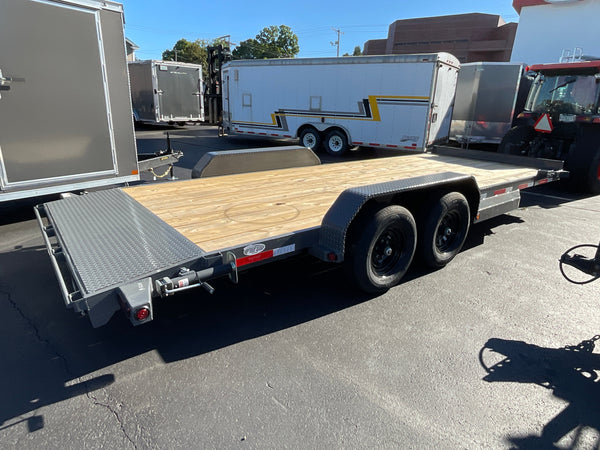 Top Hat Trailers Deluxe Open Car Hauler Trailer 83"x20' BCH, Charcoal Grey, 10K GVWR, 7k Drop Jack, Side Steps, 2' Beaver Tail, Forged Coupler, Slide-N-Ramp 5' Angle, Stabilizer Jacks, Dexter Axles, Valspar Paint, 3 Year Warranty Top Hat Trailers