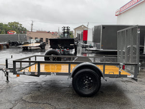 Top Hat Trailers Open Utility Trailer 60"x8' Derby Junior Express DJX Charcoal Grey 2,990# GVWR, Mesh Ramp, Forged Coupler, 2k Tongue Jack, Dexter Axle, Valspar Paint Top Hat Trailers
