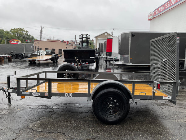 Top Hat Trailers Open Utility Trailer 60"x8' Derby Junior Express DJX Charcoal Grey 2,990# GVWR, Mesh Ramp, Forged Coupler, 2k Tongue Jack, Dexter Axle, Valspar Paint Top Hat Trailers