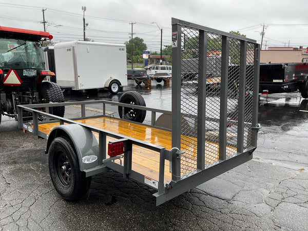 Top Hat Trailers Open Utility Trailer 60"x8' Derby Junior Express DJX Charcoal Grey 2,990# GVWR, Mesh Ramp, Forged Coupler, 2k Tongue Jack, Dexter Axle, Valspar Paint Top Hat Trailers