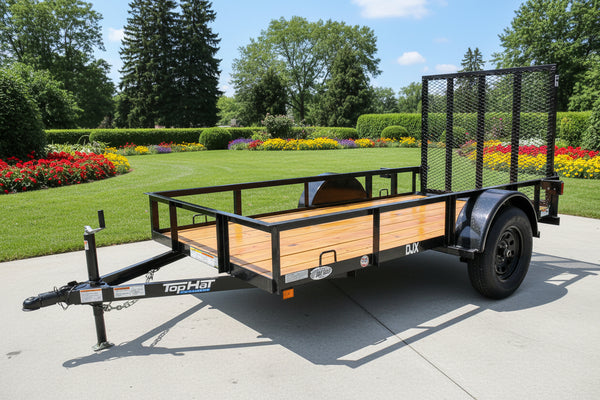 Top Hat Trailers Open Utility Trailer 60"x10' Derby Junior Express DJX Charcoal Grey 2,990# GVWR, Mesh Ramp, Forged Coupler, 2k Tongue Jack, Dexter Axle, Valspar Paint Top Hat Trailers