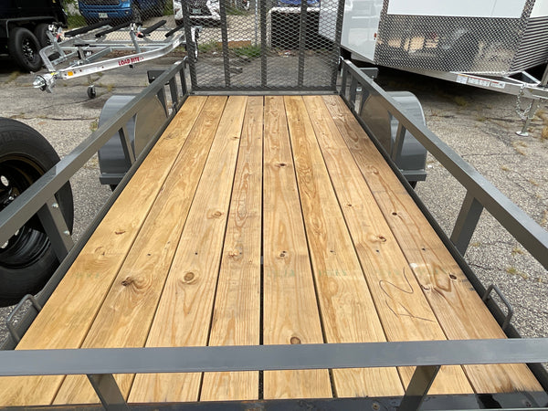 Top Hat Trailers Open Utility Trailer 60"x10' Derby Junior Express DJX Charcoal Grey 2,990# GVWR, Mesh Ramp, Forged Coupler, 2k Tongue Jack, Dexter Axle, Valspar Paint Top Hat Trailers