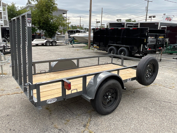Top Hat Trailers Open Utility Trailer 60"x10' Derby Junior Express DJX Charcoal Grey 2,990# GVWR, Mesh Ramp, Forged Coupler, 2k Tongue Jack, Dexter Axle, Valspar Paint Top Hat Trailers