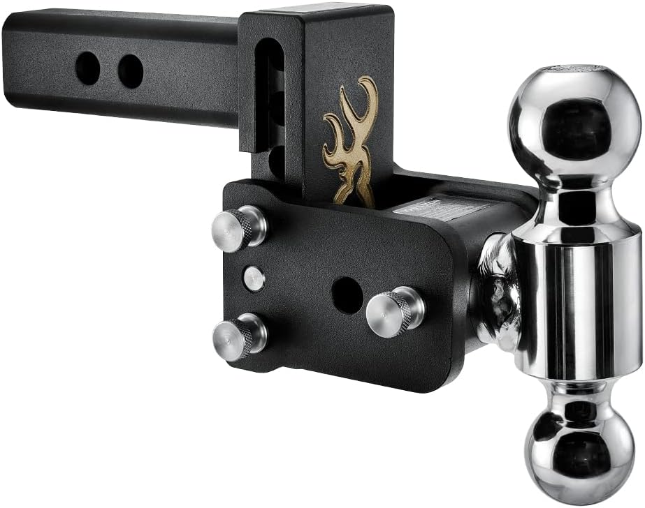 B&W Trailer Hitches TS10033BB Trailer Hitch Ball Mount; Tow & Stow Model 6; Class IV; Fits 2 Inch Receiver; 10000 Pound Gross Trailer Weight/ 1000 Pound Tongue Weight; 3 Inch Drop/ 3-1/2 Inch Rise; Dual Ball- 2 Inch And 2-5/16 Inch; Black W/ Browning Logo
