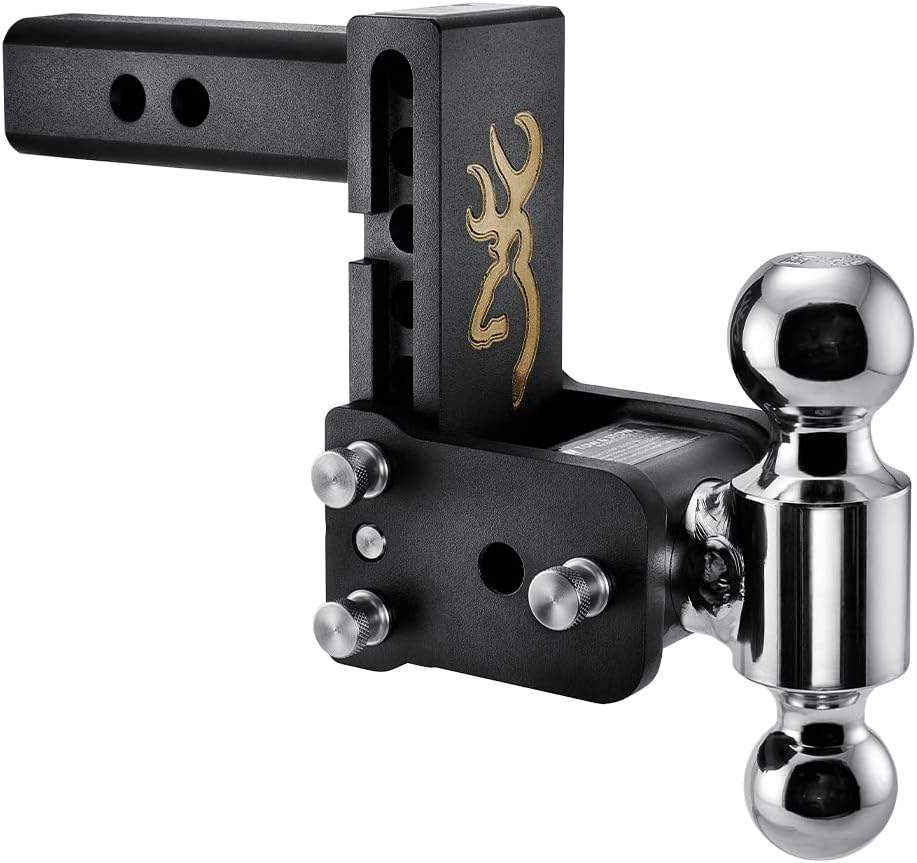 B&W Trailer Hitches TS10037BB Trailer Hitch Ball Mount; Tow & Stow Model 8; Class IV; Fits 2 Inch Receiver; 10000 Pound Gross Trailer Weight/ 1000 Pound Tongue Weight; 5 Inch Drop/ 5-1/2 Inch Rise; Dual Ball- 2 Inch And 2-5/16 Inch; Black W/ Browning Logo