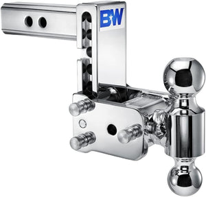 B&W Trailer Hitches TS10037C Trailer Hitch Ball Mount; Tow & Stow Model 8; Class IV; Fits 2 Inch Receiver; 10000 Pound Gross Trailer Weight/ 1000 Pound Tongue Weight; 5 Inch Drop/ 5-1/2 Inch Rise; Dual Ball- 2 Inch And 2-5/16 Inch; Chrome B&W Trailer Hitches